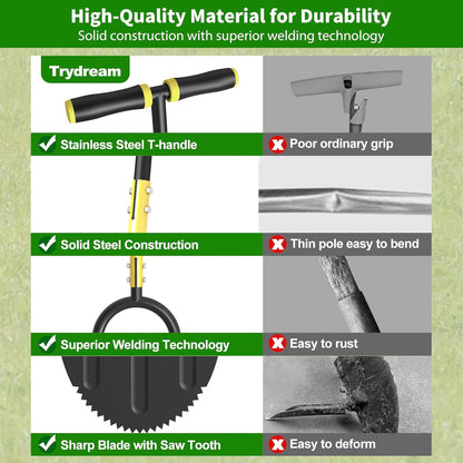 Lawn Edger Tool, Half Moon Tooth Edger with T-Grip Handle, 40-Inch Long Handled Sidewalk Grass Edger for Precise Lawn Edging and Land scaping