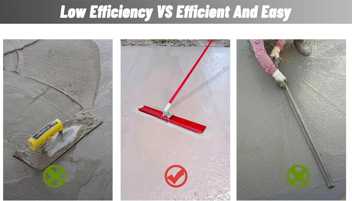 Bull Float Concrete Bull Float Tool Kit 48"x12" Fresno Round End Stainless Steel Board Kit Tool Cement Trowel Tools Float Bracket Concrete Tools Finishing With 48" Aluminum Alloy Handle x4 VOYAR