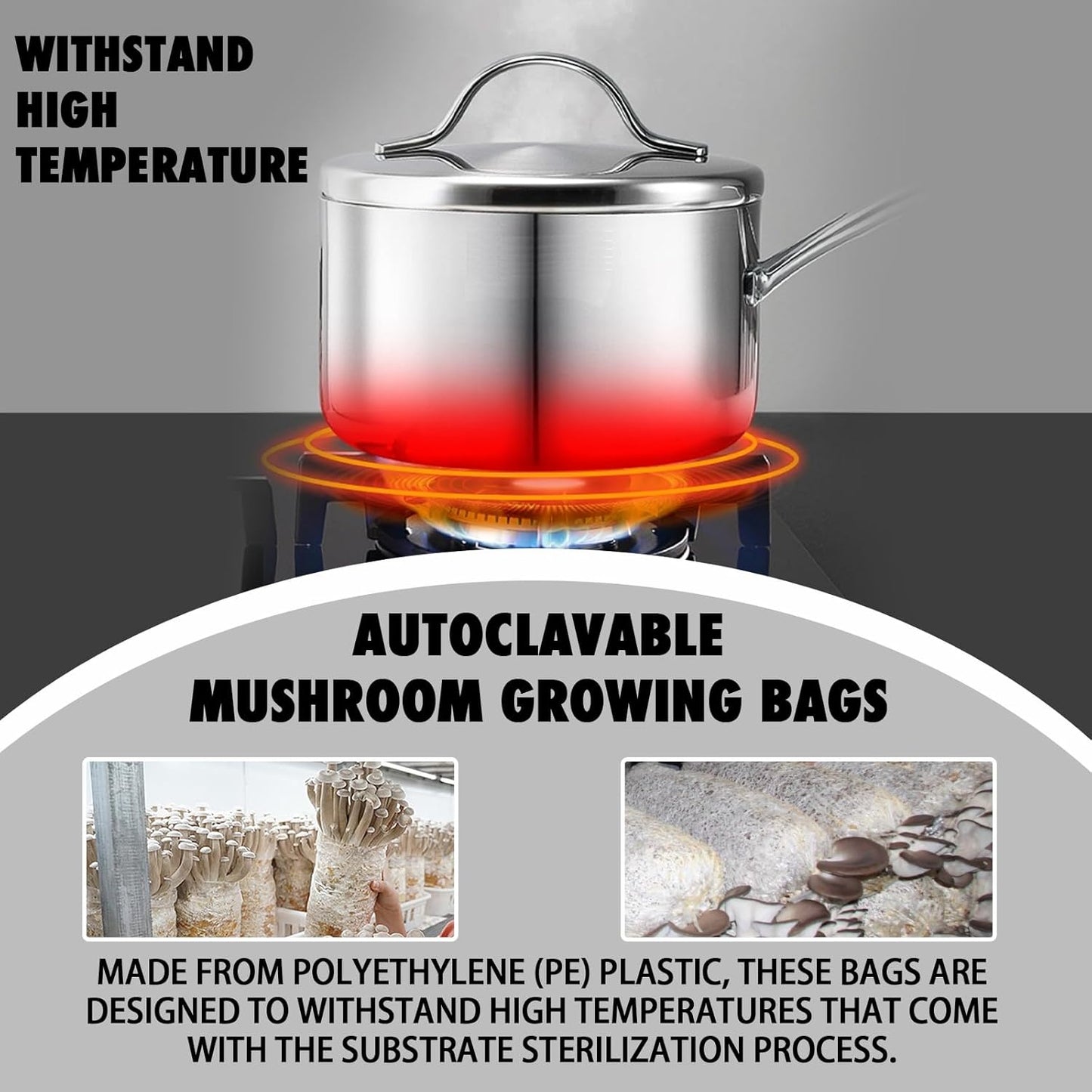 TonGass 60-Pack Large 8"x5"x20" Autoclavable Mushroom Grow Bags Bulk with Microporous Filter Patchs, Extra Thick 80 Micron (=3 Mil), Mushroom Cultivation Spawn Supply Myco Bag Bulk Substrate Bags