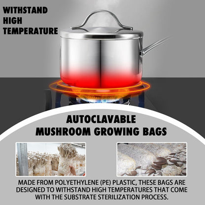 TonGass 100-Pack Large 8"x5"x20" Autoclavable Mushroom Grow Bags Bulk with Microporous Filter Patchs, Extra Thick 80 Micron (=3 Mil), Mushroom Cultivation Spawn Supply Myco Bag Bulk Substrate Bags