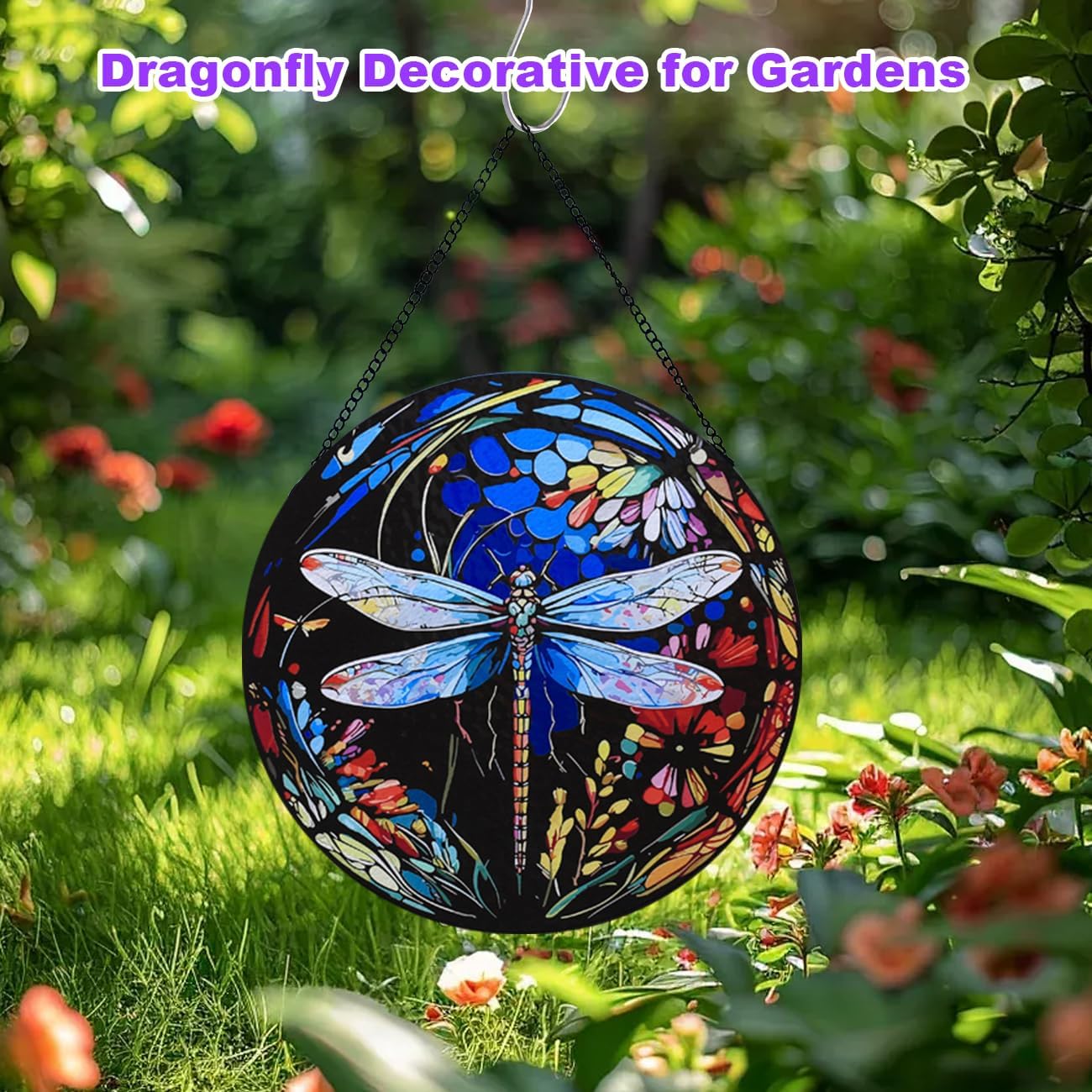 Stained Glass Window Hanging - Dragonfly Stained Glass Suncatcher, Sun Catchers for Indoor Window Decor, Gift for Women,Mom,Friends (12 Inch)