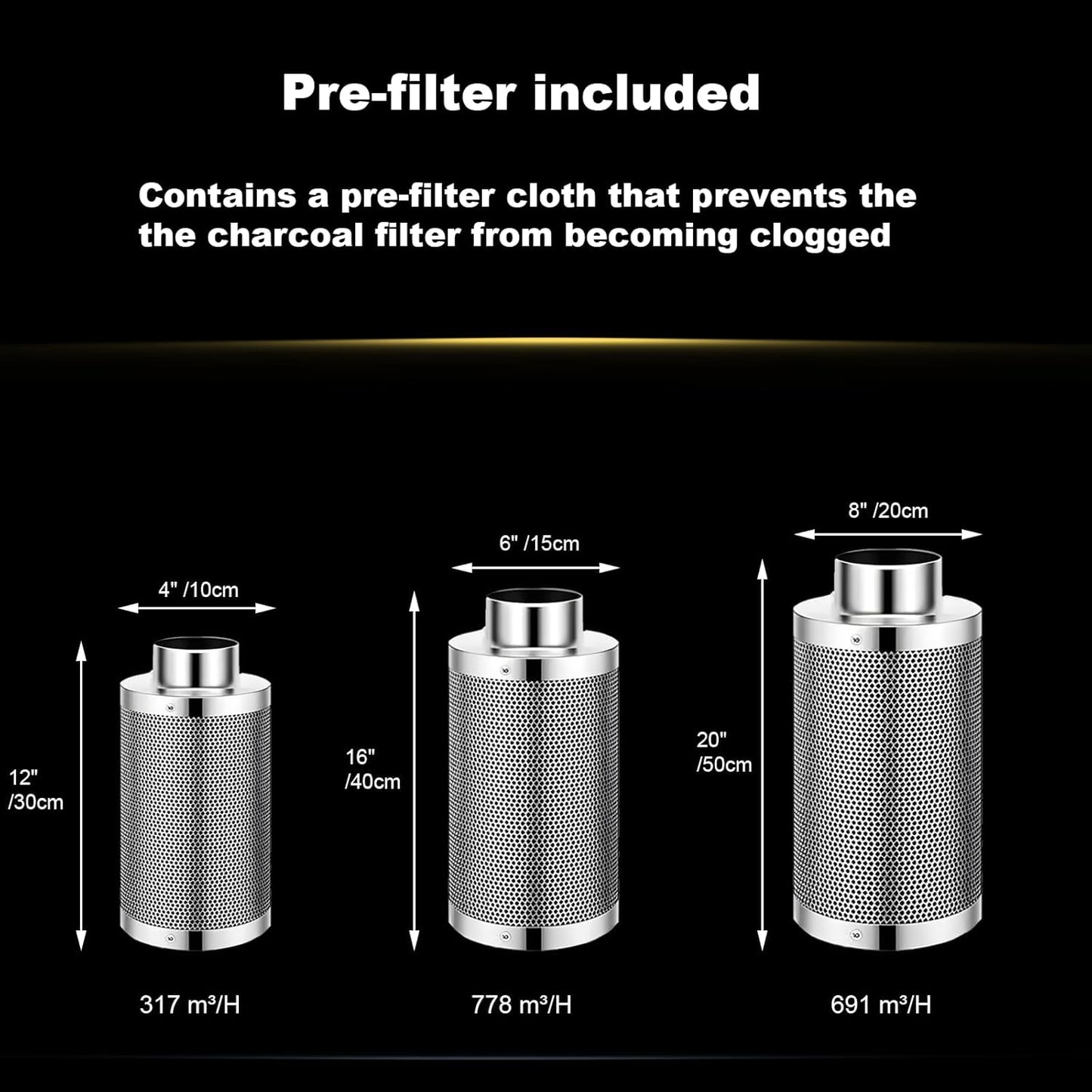 SunStream 8 Inch Grow Tent Ventilation Kit, 720 CFM Inline Fan, Carbon Filter, 25ft Ducting Compatible with 4x4/5x5 Grow Tents for Indoor Gardening, Hydroponics
