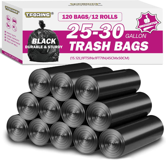 25-30 Gallon Trash Bags Black 120 Count - 32" x 36" Large Kitchen Garbage Bags, 20+ Gallon Trash