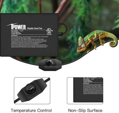 iPower 6 by 8-Inch Reptile Heat Mat with Temperature Adjustable Controller Knob, LCD Digital Aquarium Thermometer, Under Tank Warmer Terrarium Heat Pad for Reptiles and Amphibians