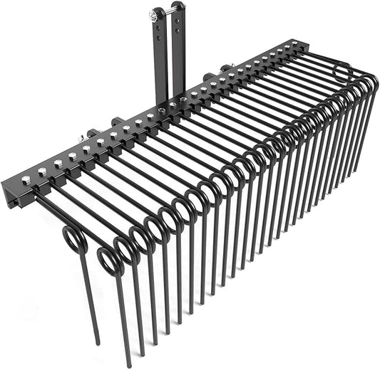 60 Inch 3 Point Tractor Rake, Pine Straw Needle Rake, Durable Powder Coated Steel Spring Landscape Rakes Fit for Cat0,Cat1,Black