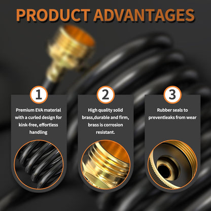 GASHER 100FT x 3/8" Coil Garden Hose, Expandable Garden Hose with 3/4" Brass Connector, Watering Hose Includes 8 Patterns Spray Nozzle for Outdoors Lawn Watering Car Washing