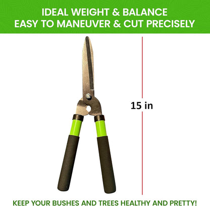 GARDEN GURU Hedge Shears Clippers for Trimming & Shaping Borders, Boxwood, Decorative Shrubs, Bushes, Grass – 15 inch High Carbon Steel Gardening Hedge Clippers & Shears with Comfort Grip Handles (2)