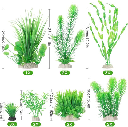 BEGONDIS 18pc Artificial Aquarium Green Plants Set, Realistic/Natural Style, Artificial Plastic Aquarium Plants for Aquarium Decorations