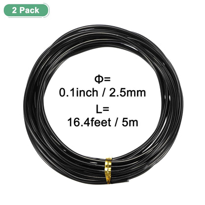 2-Rolls 2.5mm Bonsai Training Wire, 32.8 Feet Total Anodized Aluminum Bonsai Wires for Bonsai Tree Shaping/Branches Fixing/Trunk Holding/DIY Crafting [16.4ft Each, Black]