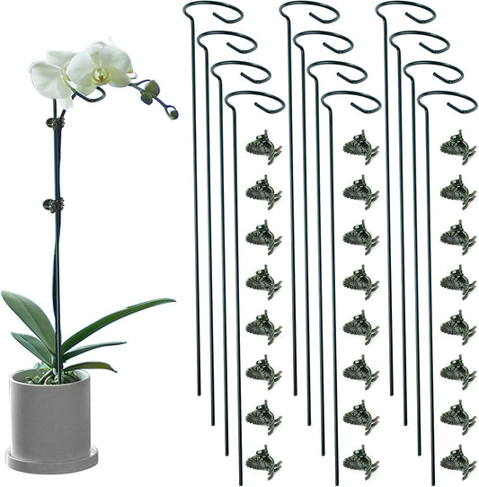 12 Pack Plant Support Stakes with 24 Pcs Plant Clips, Garden Single Stem Support Stake, Plant Cage Support Ring for Indoor Outdoor Flowers Rose Amaryllis Tomatoes Peony Lily Orchid (24 Inch)