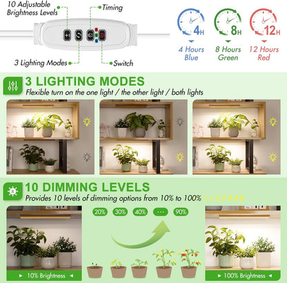 FOXGARDEN Bamboo Grow Light Strip for Indoor Plants, Full Spectrum 192 LED Bright Plant Light with Auto On/Off Timer 4/8/12H, 10 Dimmable Brightness, 2 Strips with 1 Controller