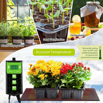 Seedling Heat Mat 10X20.75`` with Thermostat Durable Waterproof Warm Hydroponic Plant Heating Pad with Temperature Control Auto Off Timer for Seed Starting Germination Plant Propagation (1 Heat Pad)