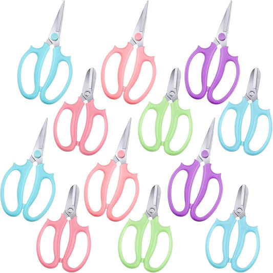 12 Pcs Gardening Tools Flower Scissors Flower Bar Supplies Pastel Rainbow Color Pruning Scissors Floral Shears Stainless Steel Garden Clippers Cutters for Branches Leaves, Gift for Women(Fresh Color)