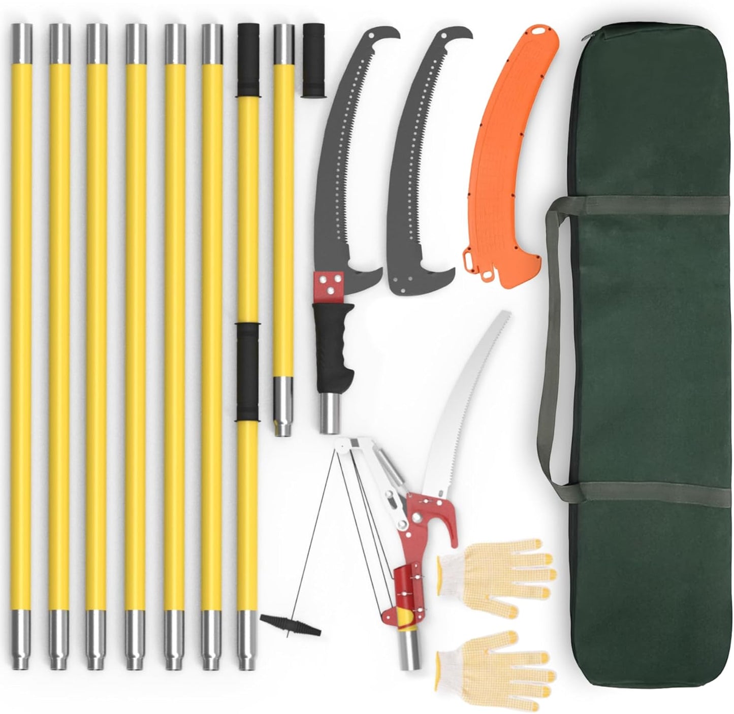 Pole Saws for Tree Trimming, 7.3-27 ft Extendable Tree Trimmers Long Handle Pruner, Sharp Steel Blade and Scissors High Branches Trimming, Tree Pruner, Tree Saw (7.3-27 ft with Scissors)