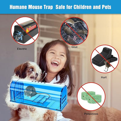 4 Pack Humane Mouse Traps, Live Mouse Traps Indoor for Home, Reusable Mice Small Rat Trap Catcher for House & Outdoors