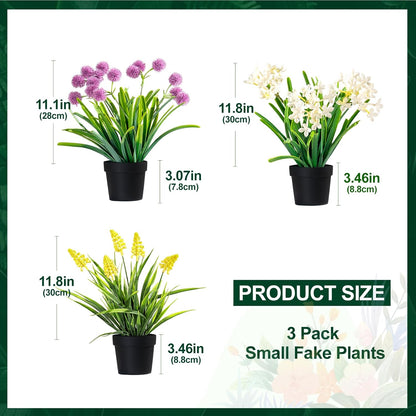 3 Pack Fake Small Plant Artificial Potted Flowers for Home Decor Fake Flower Plant Greenery Mini Faux Plant for Indoor Bedroom Living Room Office Shelf Bathroom Farmhouse Decor (Type 9)