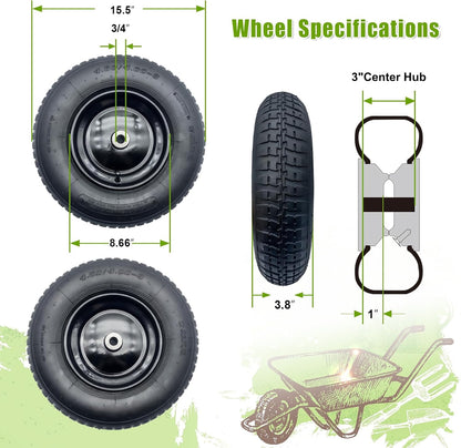 2-Pack 4.80/4.00-8" Pneumatic Wheelbarrow Wheel and Tires with 3"- 6" Center Hub and 3/4" Bushings for Wheelbarrow and Yard Cart Garden Wagon, Black