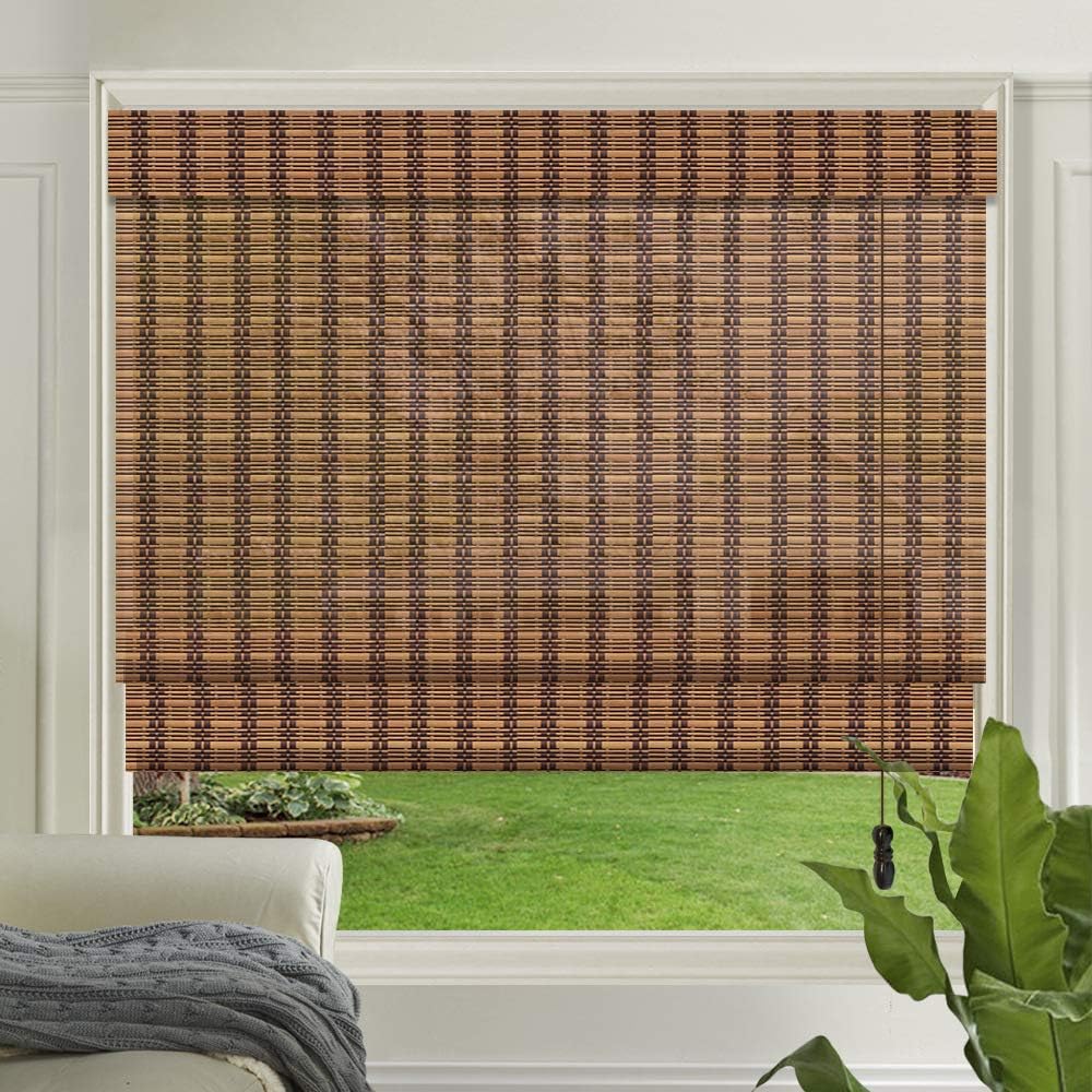 LETAU Wood Window Roman Shades, Bamboo Light Filtering Window Blinds for Indoor Home, Office, Kitchen, Pattern 10