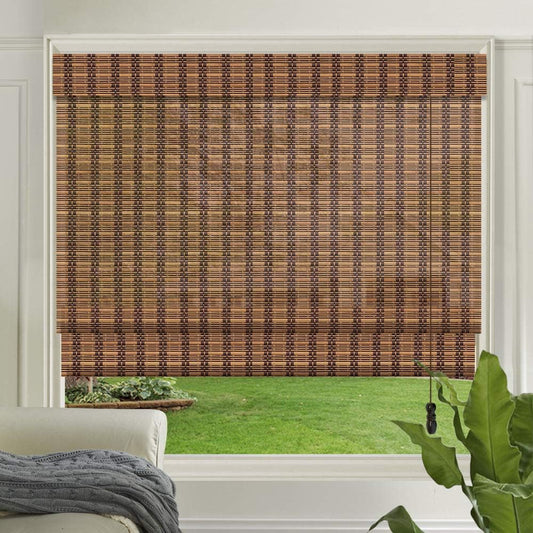 LETAU Wood Window Roman Shades, Bamboo Light Filtering Window Blinds for Indoor Home, Office, Kitchen, Pattern 10