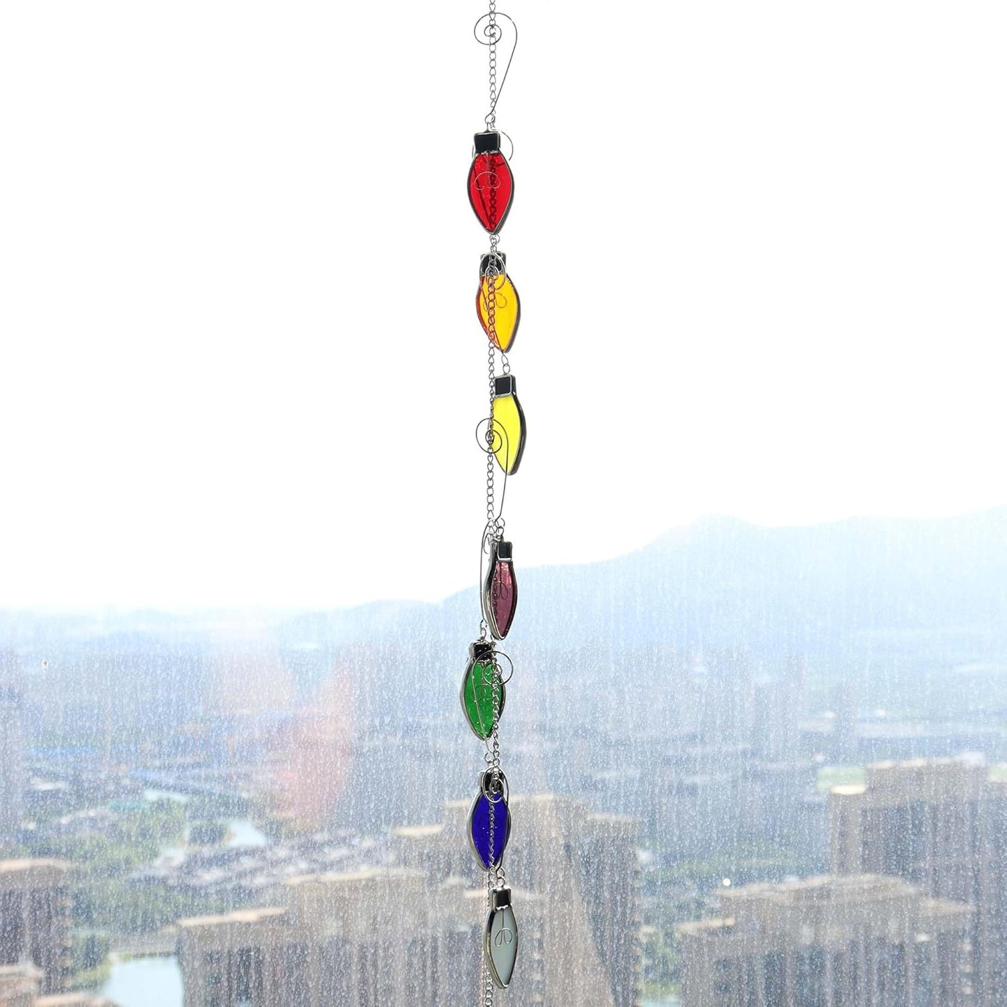 Bieye W10102 7PCS Tiffany Style Stained Glass Window Hangings for Home Decor (Christmas Light Bulb)