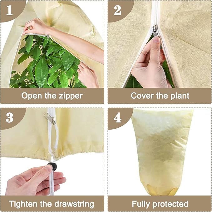 LangRay Plant Covers Freeze Protection, Winter Frost Cloths 2.8oz/yd² with Zipper and Drawstring, Garden Cover Protective Blankets for Outdoor Plants Fruit Palm Olive Trees (31in*39in 2pc)