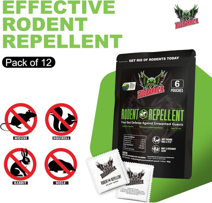 BugBarrier's Extra-Strength Mouse Repellent Deterrent Pouches, USDA 99% Biobased, Peppermint & Rosemary Oils Repel Mice Nesting in Car, RV, Boat, Garage, Shed, Cabin Made in The USA (Pack of 12)