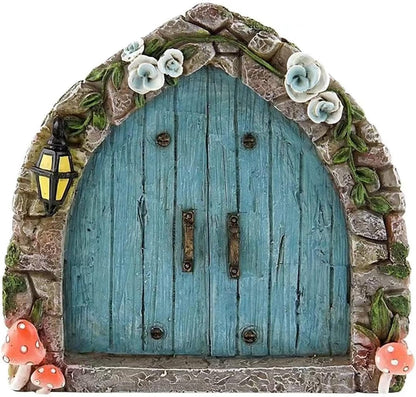 Blue Mini Fairy Garden Door for Tree, 3D Miniature Fairy Door for Fairytale Tiny House Doors, Bonsai Terrarium Micro Landscape Decoration Accessories Garden Miniatures