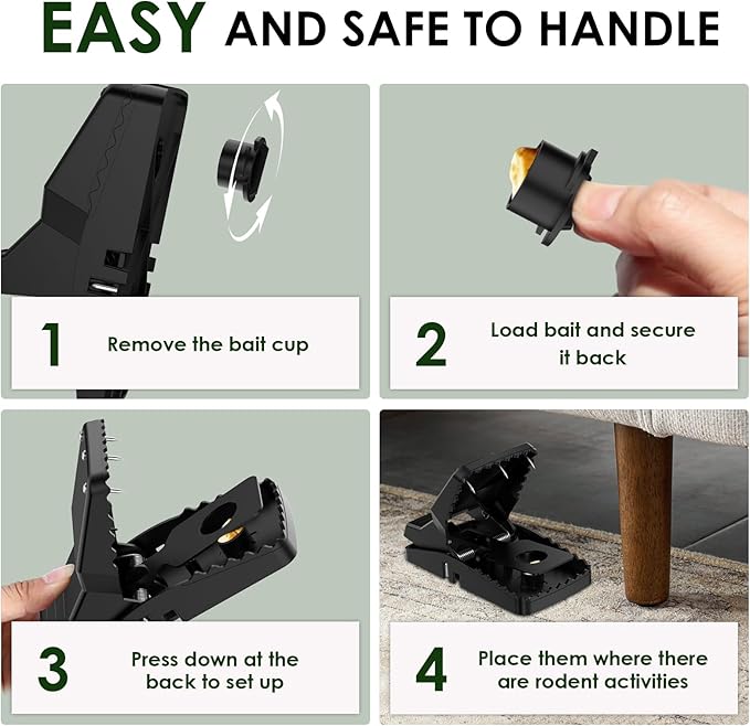 6-Pack Unstoppable Rat Trap with Steel Fangs, Stronger Large Mouse Snap Traps That Kill Instantly, Dispatch More Rodents Faster, Indoor & Outdoor Use and Reusable