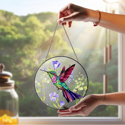 7.8" Hummingbird Stained Glass Suncatcher, Bird Suncatcher for Window Hanging, Art Decor for Home Garden Housewarming, Gift for Mom, Grandma, Women, Friend, Bird Lover BIRD-19B-SG8