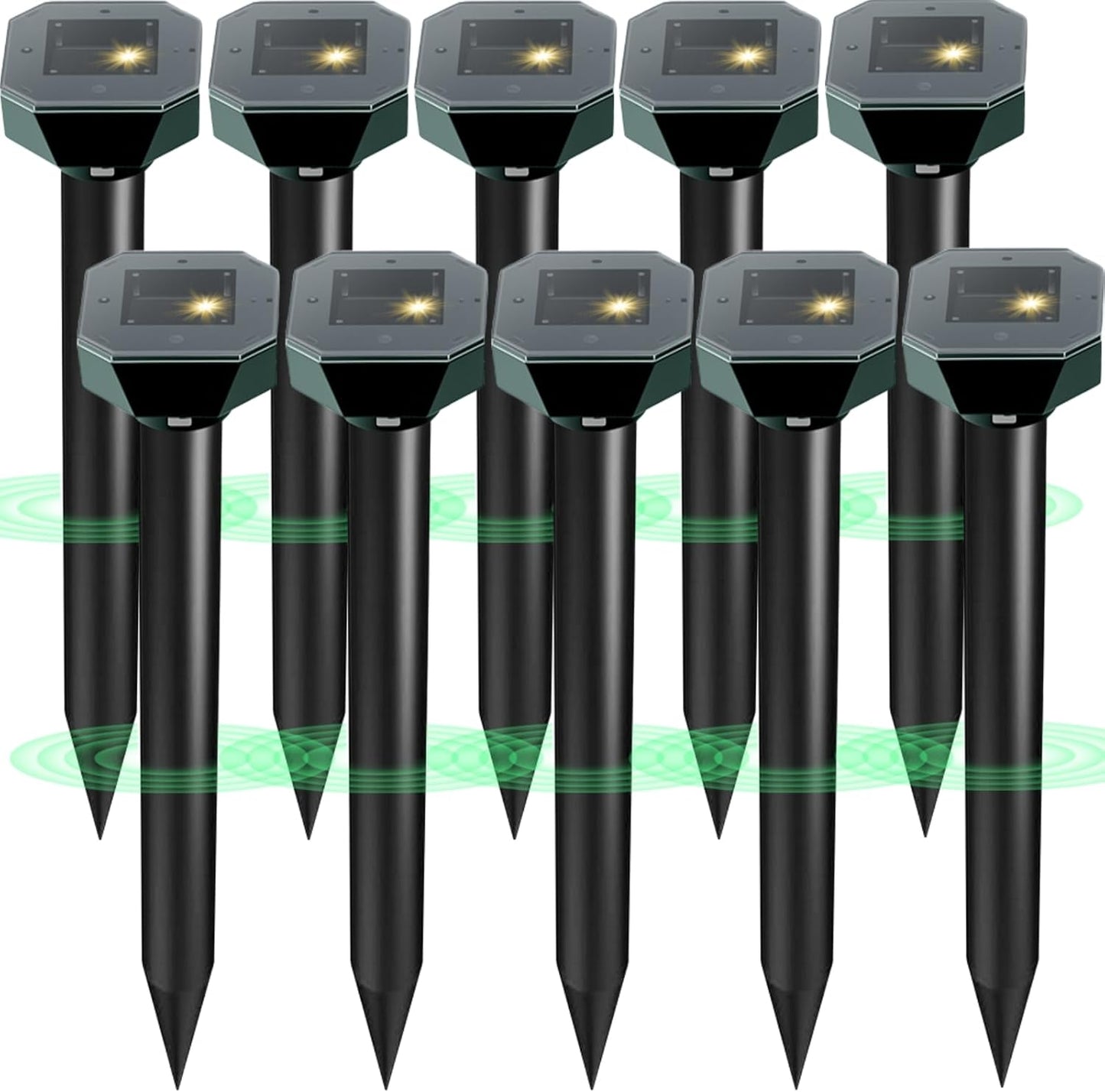 Snake & Mole & Rabbit & Skunk Repellent Solar Powered, 2025 Upgraded Ultrasonic Deterrent, IP65 Waterproof, Gopher Groundhog Chipmunk Raccoon and Vole Repellent & Deterrent for Lawn & Garden, 10 Pack
