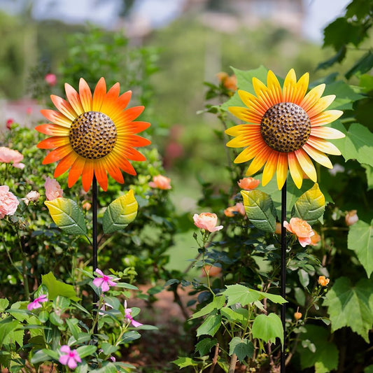 Viveta 2Pack Metal Sunflower Wind Spinner Outdoor,Kinetic Decorative Wind Sculpture wtih Sturdy