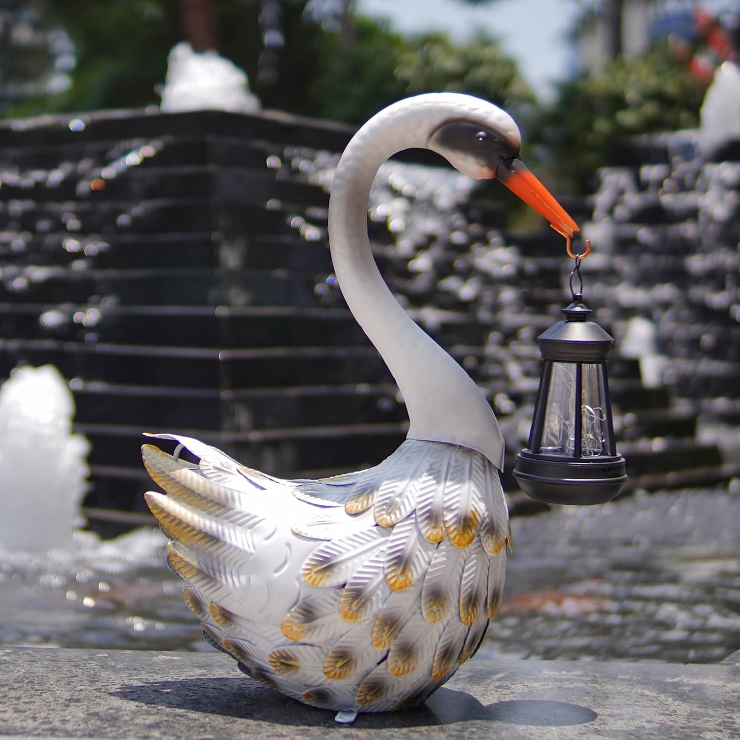 HONGLAND Solar Garden Statue Outdoor Swan Decor Bird Decor Lawn Ornament for Backyard Patio Porch Poolside（White）