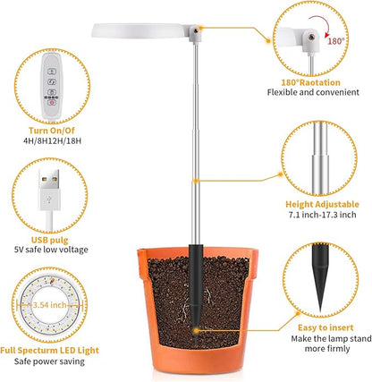 GooingTop LED Grow Light, Halo Plant Growing Lamp for Indoor Plants Growth, White Full Spectrum Low Light for Small Plants,Upgrade Timer 4/8/12/18 Hrs & Variable Spectrum,2 Pack