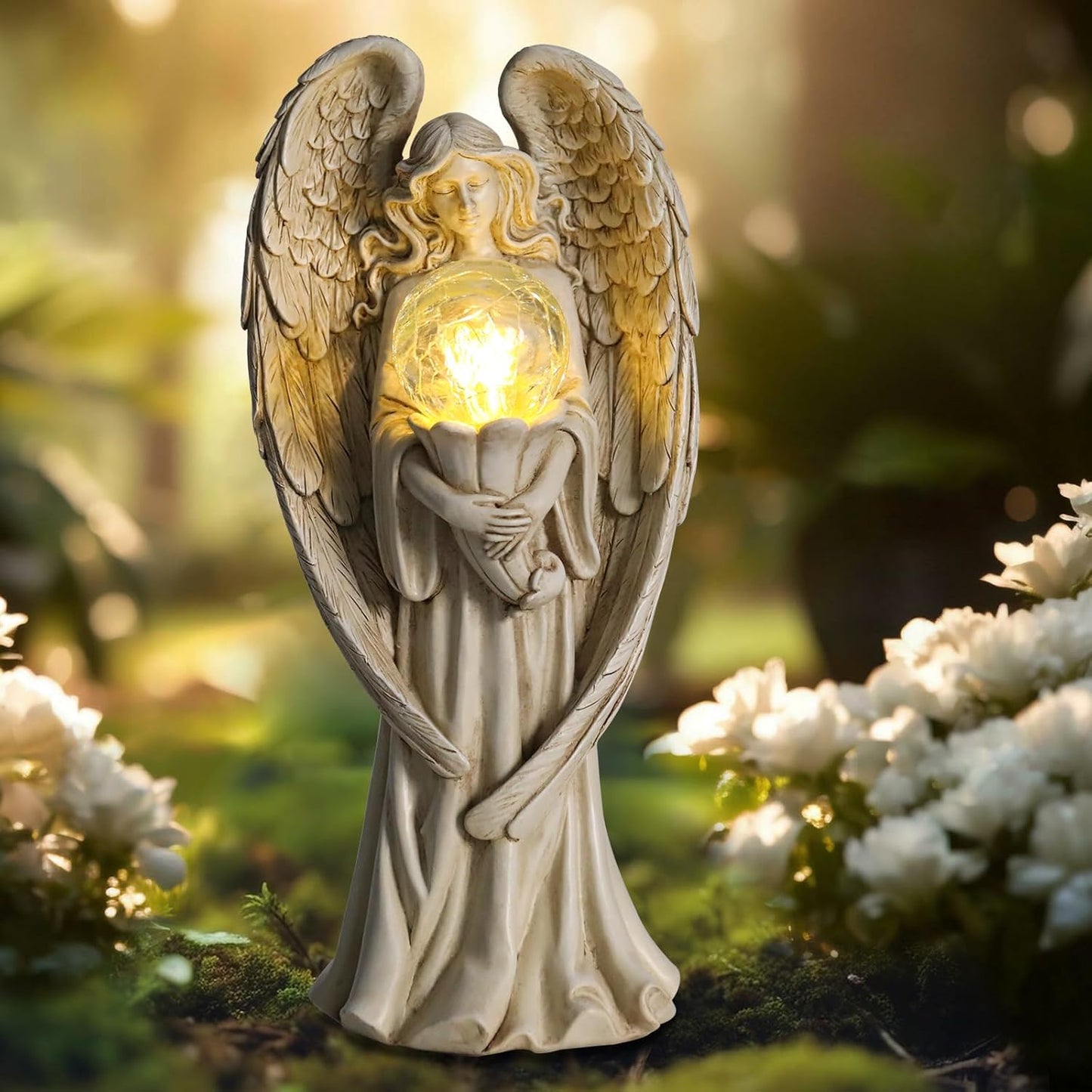 Angel Statues for Garden-Garden Angels Outdoor Statue - Solar Angels Figurines Holding Glass Ball for Outdoor Decor or Housewarming Gift