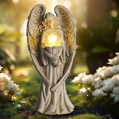 Angel Statues for Garden-Garden Angels Outdoor Statue - Solar Angels Figurines Holding Glass Ball for Outdoor Decor or Housewarming Gift