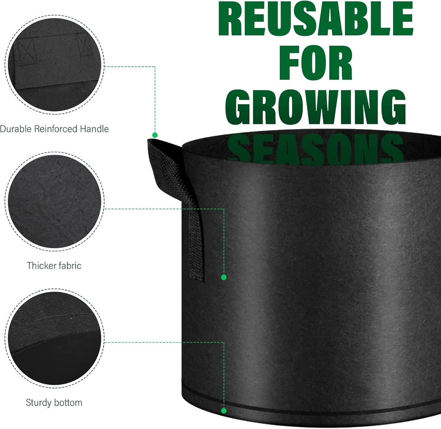 12 Pack Grow Bags 10 Gallon, 300G Heavy Duty Thickened Non-Woven Plant Bag Plant Fabric Pots with Handles Planting Bags, Pot for Plants