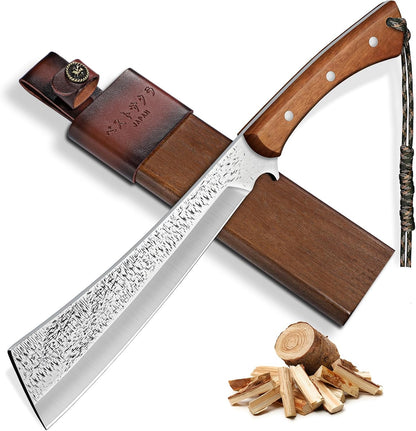 Purple Dragon Heavy Duty Machete for Cutting Trees & Yard Work - Camping/Survival Knife with Solid Wood Sheath - Bushcraft & Brush Clearing - 15 Inch