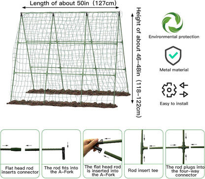 A-Type Cucumber Climbing pergola up to 50in up to 46-48in, Outdoor Climbing Triangle Plant Garden net, Vegetable Plant Support, loofah Climbing pergola