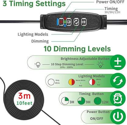 2 Heads Clip Grow Light with V-Shaped Design, Full Spectrum Grow Lights for Indoor Plants, Adjustable 360° Gooseneck Grow Lamp, 3/9/12H Timer & 10 Dimming Levels for Seed Starting