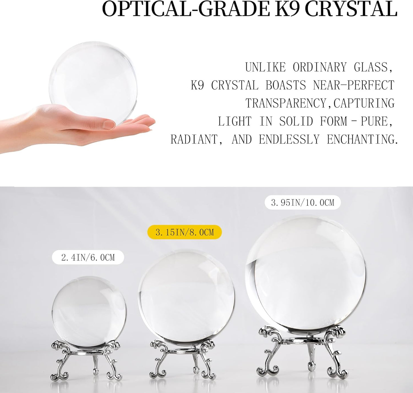 80mm Clear Crystal Ball with Stand, Photography Lensball Prop for Magical Shots, Optical Glass Sphere Decorative Balls Gifts for Meditation Divination
