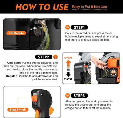 63CC Backpack Gas Powered Leaf Blower, Commercial 2.7kW 850CFM 4.3HP 2-Stroke Powerful Lightweight Gasoline Grass Lawn Blower with Harness Air-Cooled & 1.8L Fuel Tank for Yard Lawn Care, Snow Removal