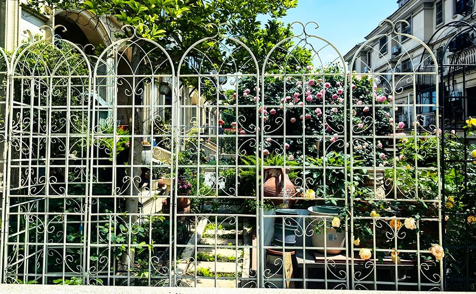 Metal Garden Trellis Garden Fence Rustproof Trellis for Climbing Plants Support Roses Flower Outdoor Lawn (6, Off White)