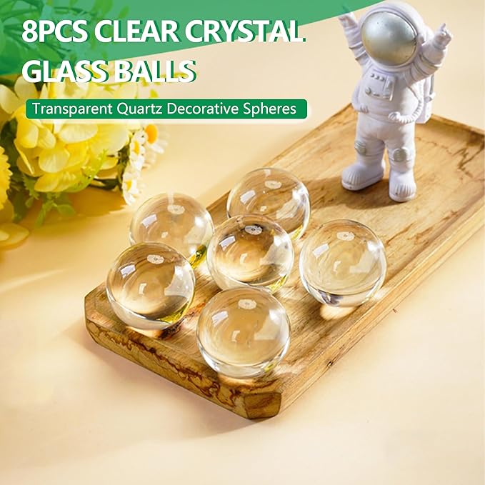 8pcs Clear Crystal Glass Balls 40mm Transparent Quartz Decorative Spheres for Home Table Decor