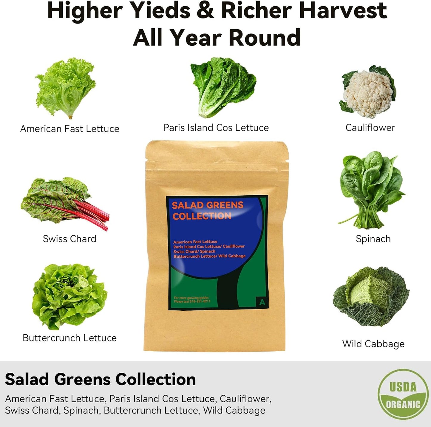 inbloom Salad Green Seed Pod Kit for AeroGarden, Ahopegarden, GARDENCUBE, MUFGA, 12 Pods (350+ Seeds with American Fast/Paris Island/Buttercrunch Lettuce, Swiss Chard, Spinach, Cauliflower, Cabbage)