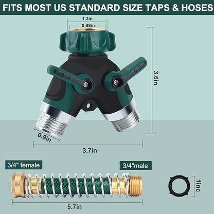 Hose Splitter, Garden Hose Splitter 2 Way Heavy Duty,3/4" Spigot Adapter Connector with 2 Kink Free Faucet Extension Hose Protector 6 Rubber Washers and PTEP Tape for Drip Irrigation, Lawns