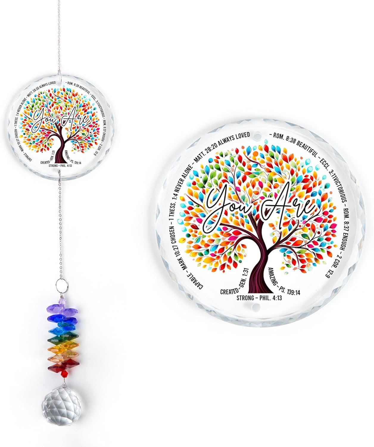 Glass Ornament Suncatcher - Tree of Life - Unique Presents - Christmas Keepsake - Christian Gifts - Inspirational Gifts for Her, Him - Religious Encouragement Gift - Spiritual Home Decor