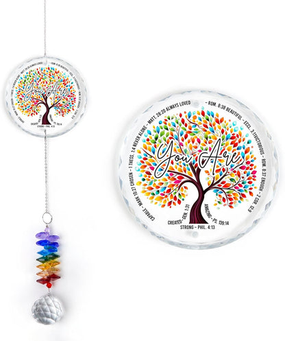 Glass Ornament Suncatcher - Tree of Life - Unique Presents - Christmas Keepsake - Christian Gifts - Inspirational Gifts for Her, Him - Religious Encouragement Gift - Spiritual Home Decor