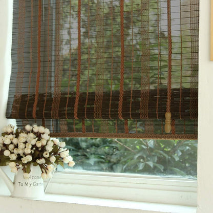 LETAU Wood Window Roman Shades, Bamboo Light Filtering Window Blinds for Outdoor Garden, Patio, Arbor, Porch, Pattern 8