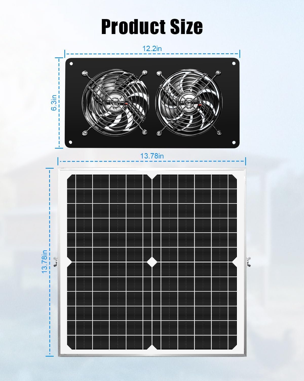 20W Solar Fan Kit for Greenhouse, Solar Panel Powered Dual Exhaust Fans, 3500 RPM IP67 Waterpoof Attic Fan for Chicken Coop, Dog House, Shed, Pet House Air Cooling