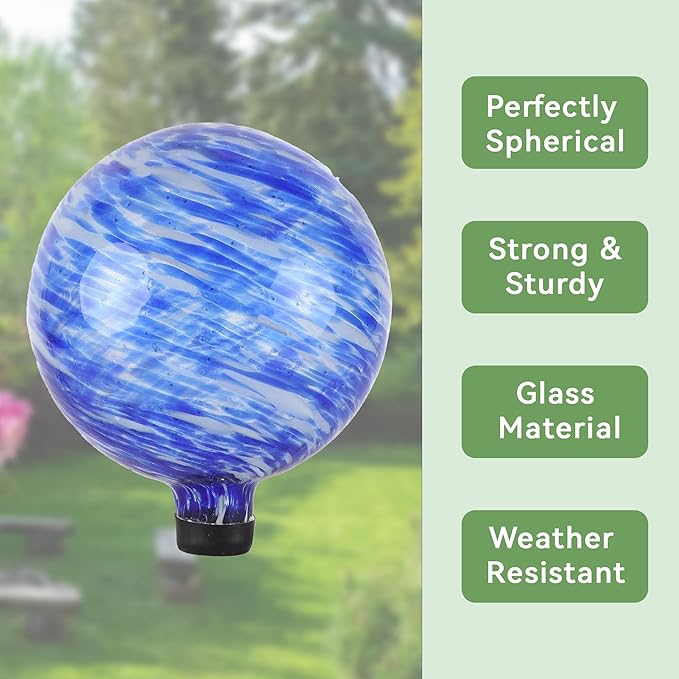 Lily's Home Glass Gazing Ball, A Colorful Addition to Any Garden or Home, Ideal As a Housewarming Gift. 10 Inch (Calming Water)